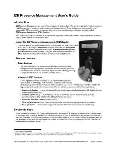 esi presence management rfid reader|ESI Presence Management Administrator's Manual.